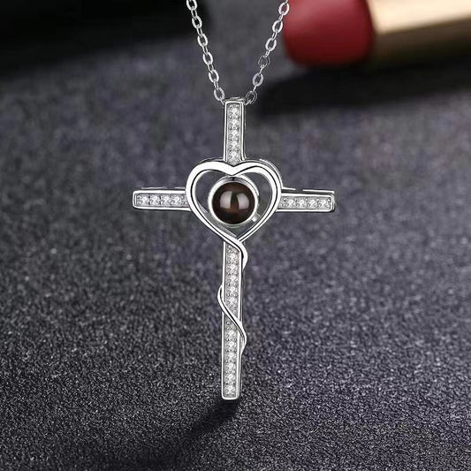 100 languages, I love you. Nano projection necklace for men and women, fashionable and simple cross necklace - HAYUDY