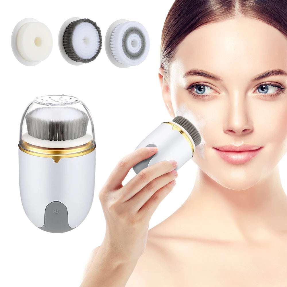 3 in 1 Ultrasonic Facial Cleanser Brush Electric Cleansing Face Brush 360 Rotate Deep Cleaning Brush Facial Skin Care Machine - HAYUDY