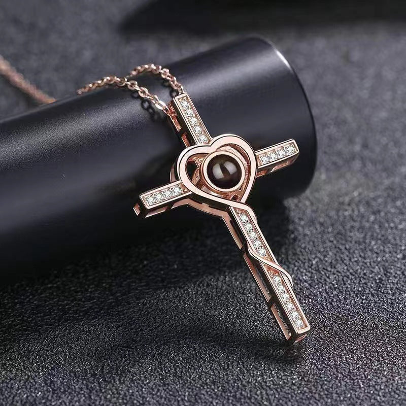 100 languages, I love you. Nano projection necklace for men and women, fashionable and simple cross necklace - HAYUDY