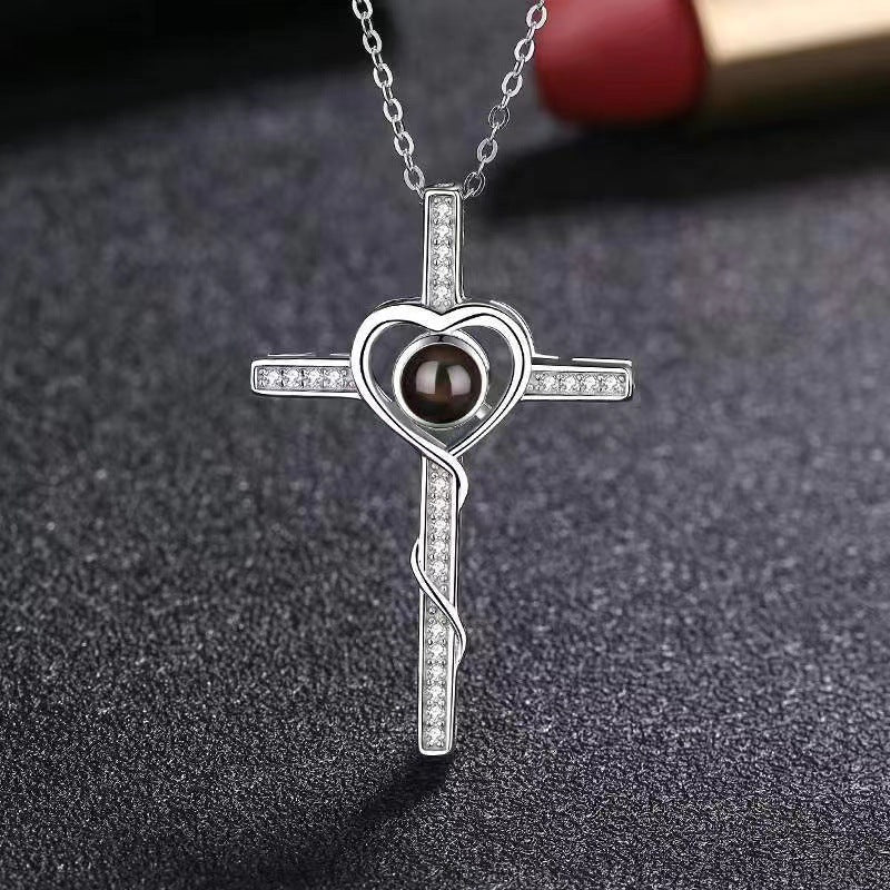 100 languages, I love you. Nano projection necklace for men and women, fashionable and simple cross necklace - HAYUDY