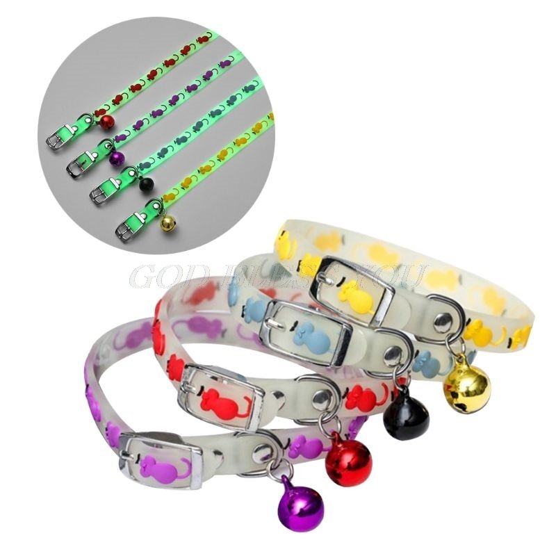 Pet Glowing Collars with Bells Glow at Night Dogs Cats Necklace Light Luminous Neck Ring Accessories Drop Shipping - HAYUDY