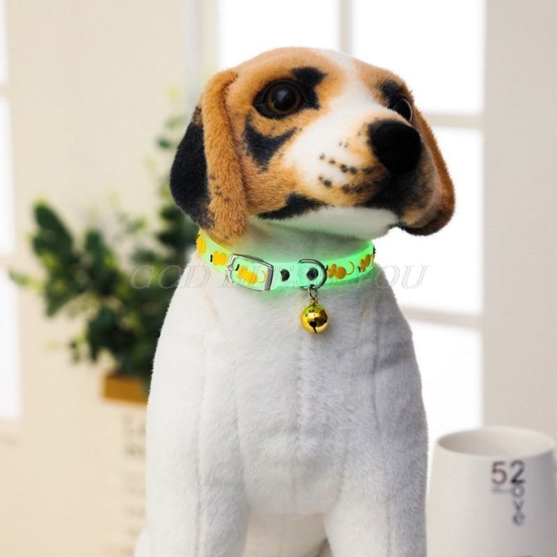 Pet Glowing Collars with Bells Glow at Night Dogs Cats Necklace Light Luminous Neck Ring Accessories Drop Shipping - HAYUDY