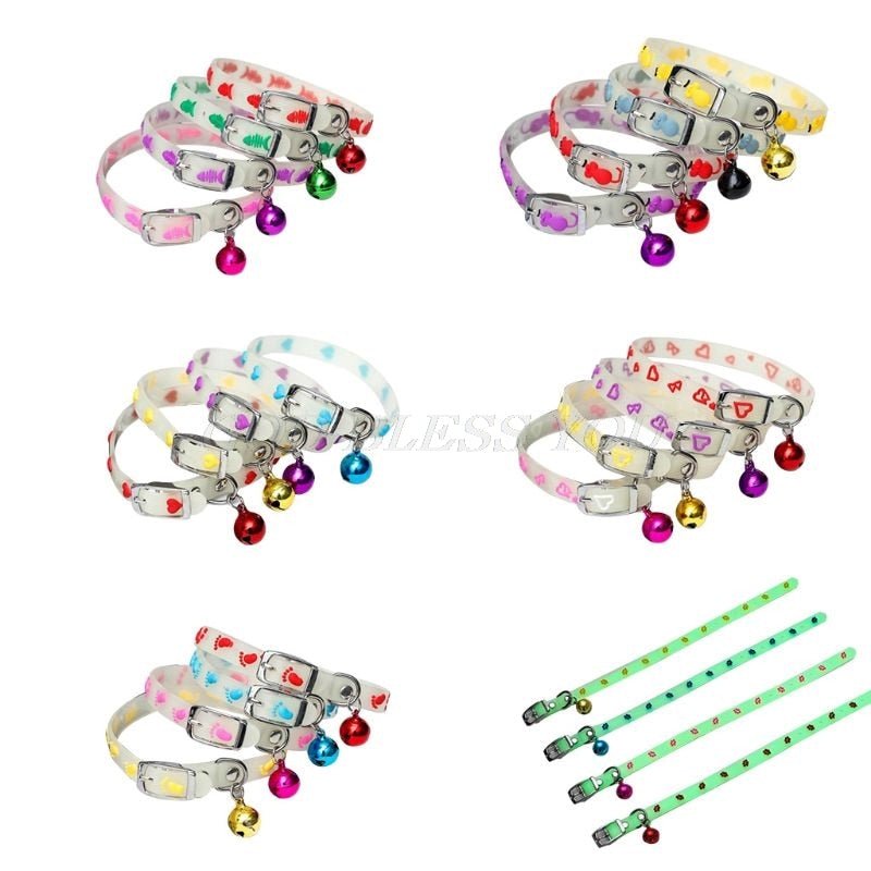 Pet Glowing Collars with Bells Glow at Night Dogs Cats Necklace Light Luminous Neck Ring Accessories Drop Shipping - HAYUDY