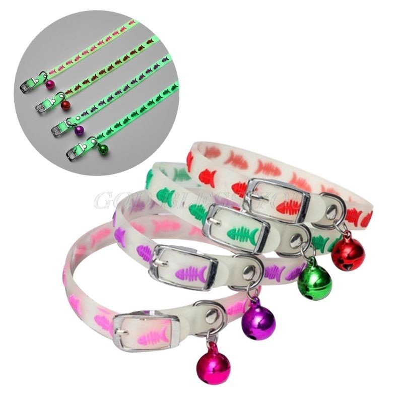 Pet Glowing Collars with Bells Glow at Night Dogs Cats Necklace Light Luminous Neck Ring Accessories Drop Shipping - HAYUDY