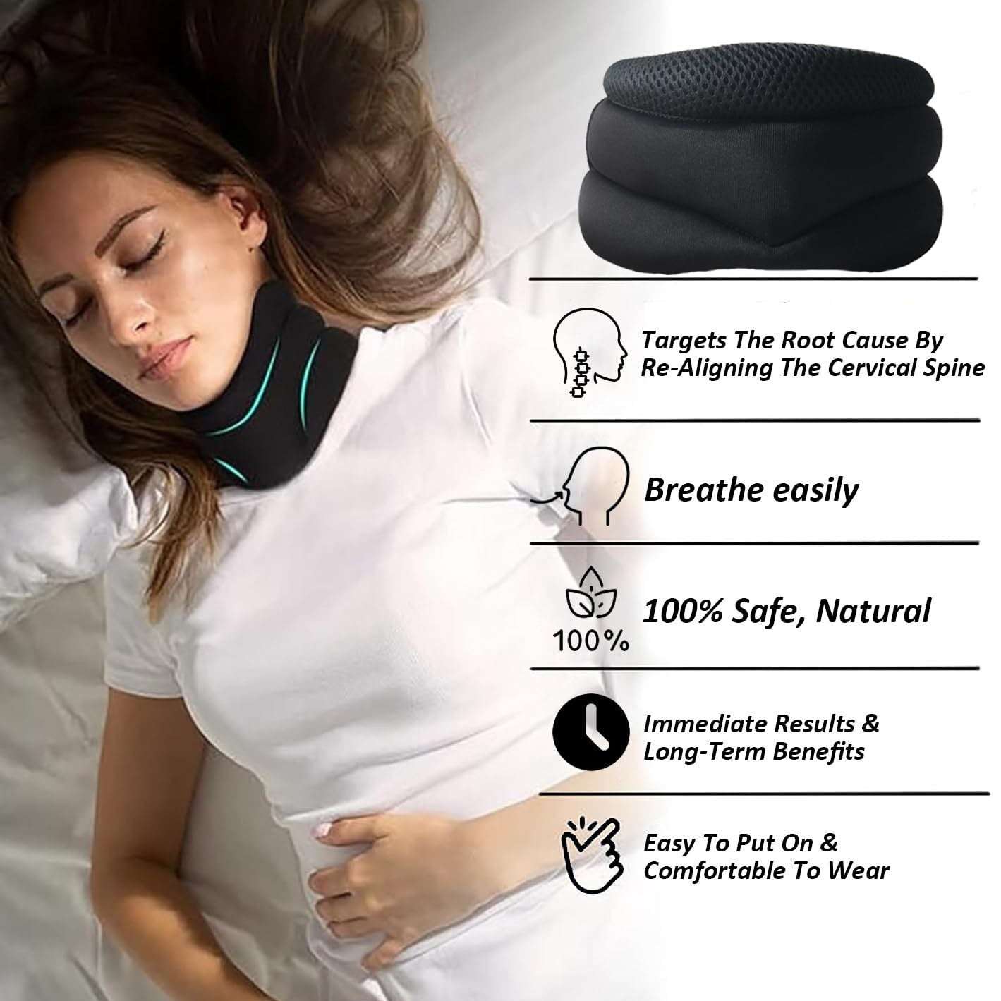 Three layer sponge neck support, breathable, high elasticity, anti bowing, forward leaning, cervical neck decompression, office neck cover - HAYUDY