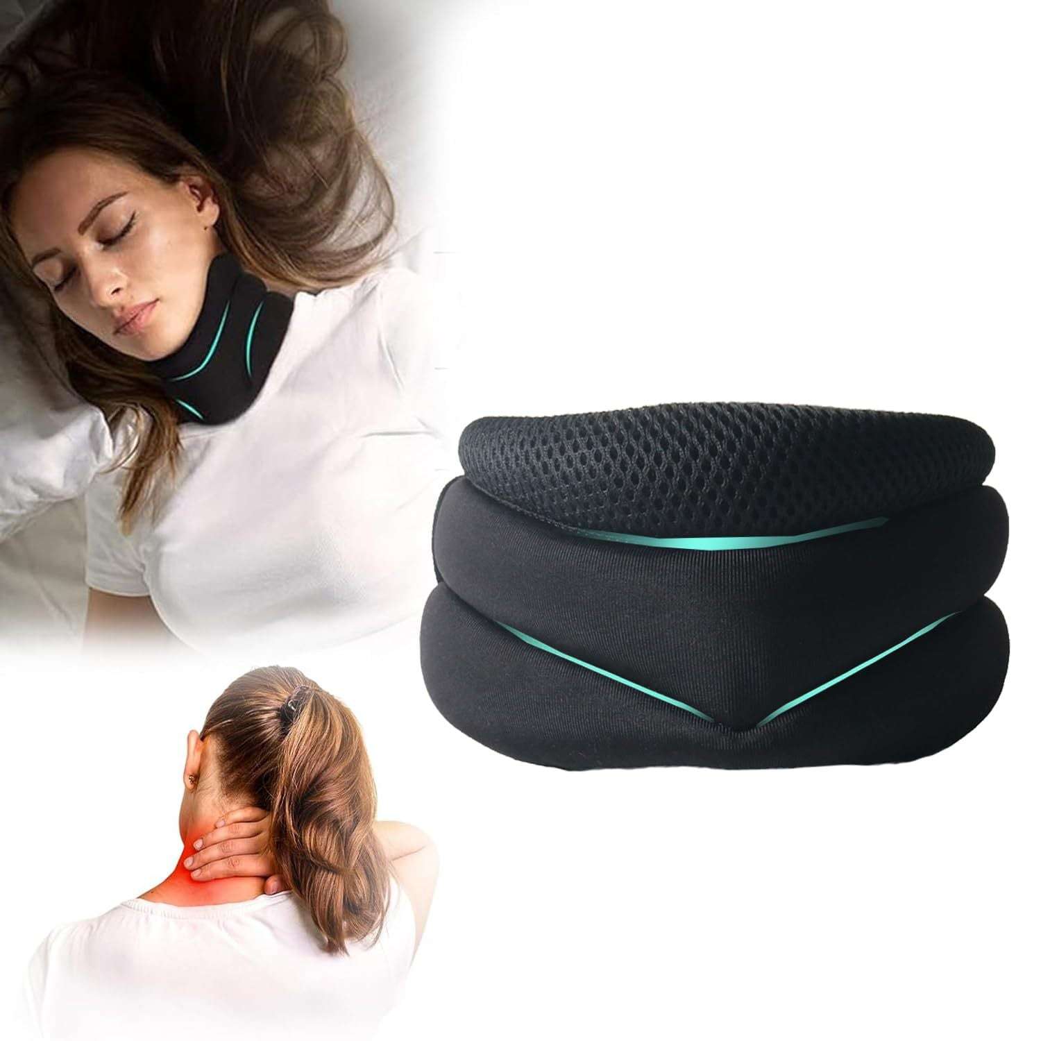 Three layer sponge neck support, breathable, high elasticity, anti bowing, forward leaning, cervical neck decompression, office neck cover - HAYUDY