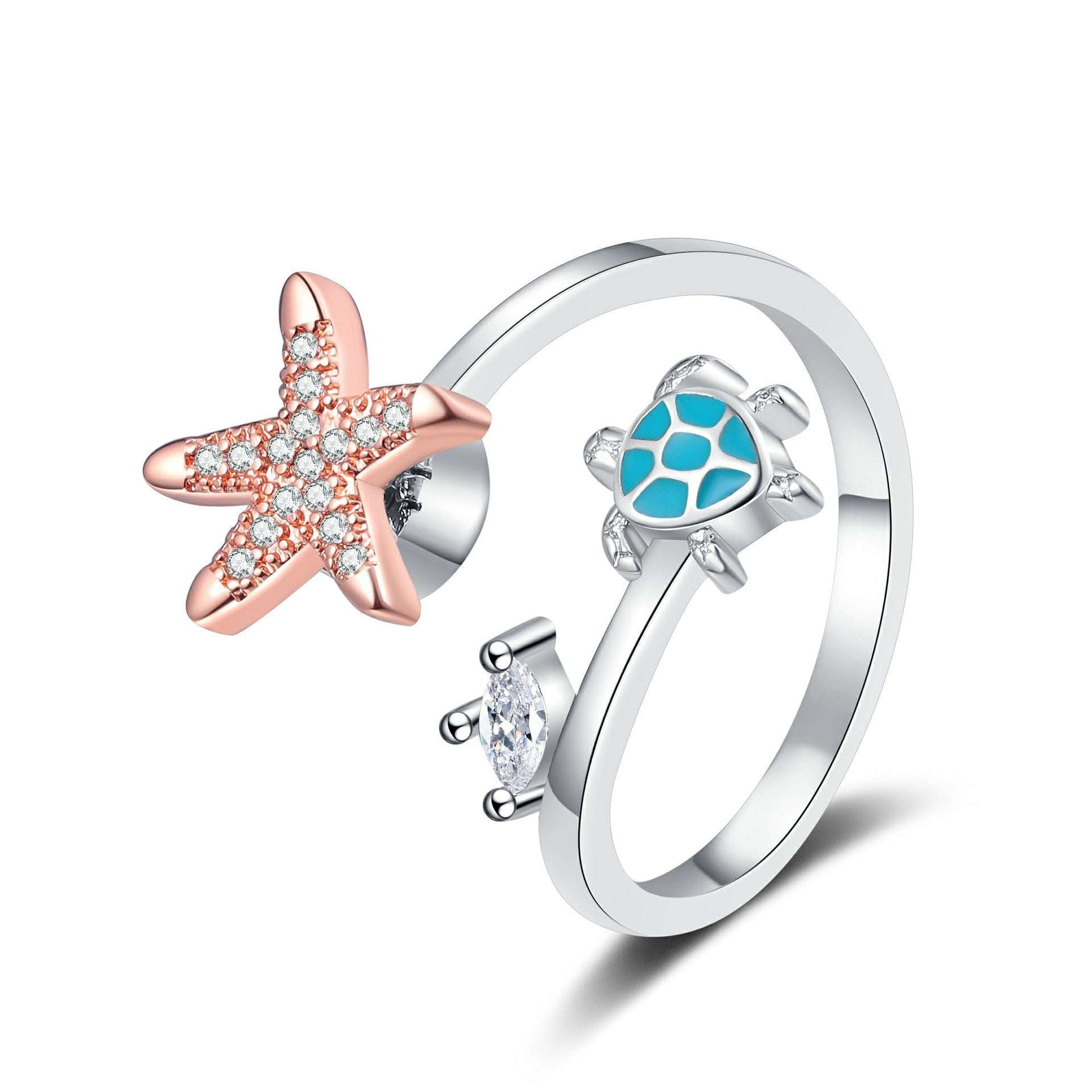 Turtle Star Rotating Ring Fashionable Stress Relieving Anxiety Opening Temperament Cute Animal Ring - HAYUDY