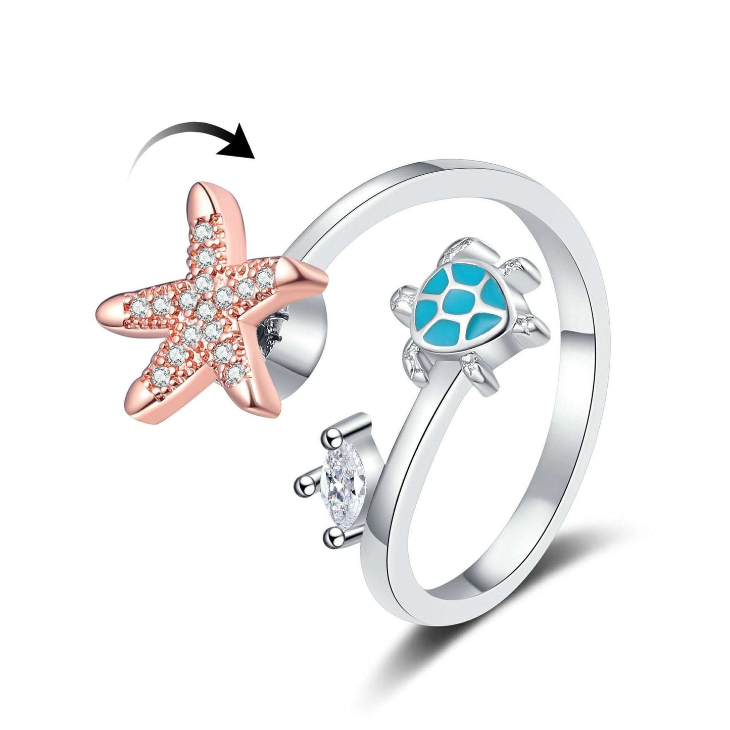 Turtle Star Rotating Ring Fashionable Stress Relieving Anxiety Opening Temperament Cute Animal Ring - HAYUDY